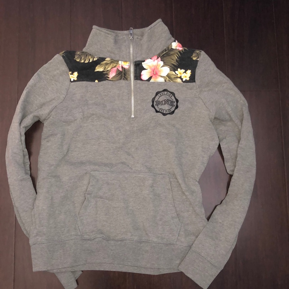 PINK dark grey quarter zip with floral pattern